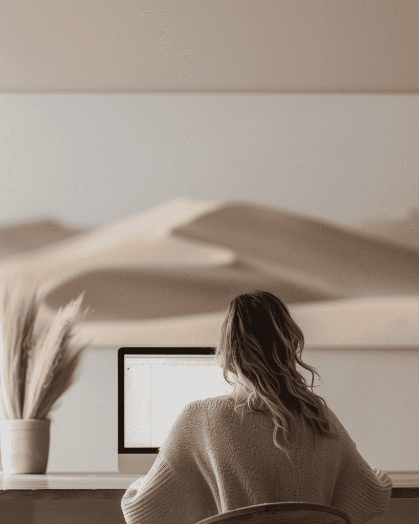 Frau am Laptop arbeitend - Schreibtisch Accessories